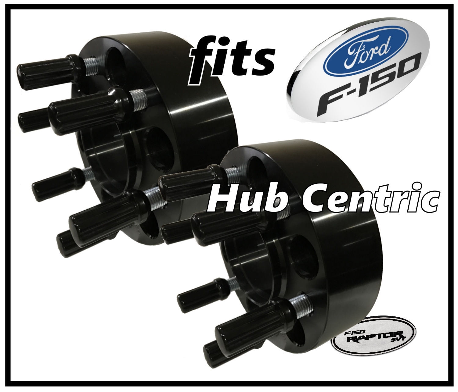 2 X Ford F150 Black 2" Hub Centric Wheel Spacers 6x135 +12 Spline Lug