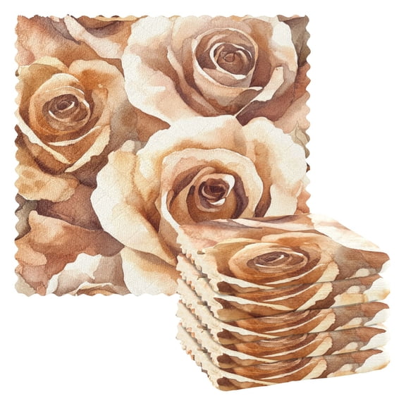 6 Pieces of Kitchen Towels 11x11Inch Kitchen Dish Cloths Kitchen Dish Towels Reuseable Cleaning Cloths Brown Roses