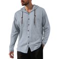 thumbnail image 2 of Men’s Hooded Long Sleeve T-Shirt Solid Color Cotton Linen Casual Spring Summer Top, 2 of 3
