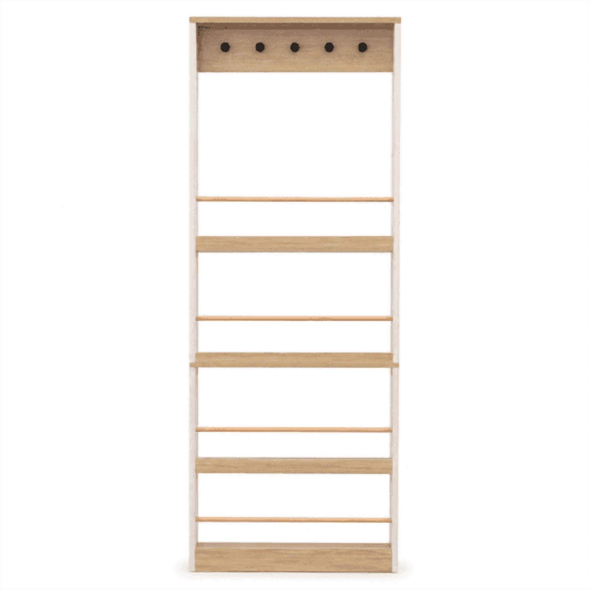 70.87" Tall Bookcase behind the Door with 4 Shelves and 5 Hooks, Space-Saving Narrow Storage Cabinet for Living Room, Bedroom, Hallway, Antique White