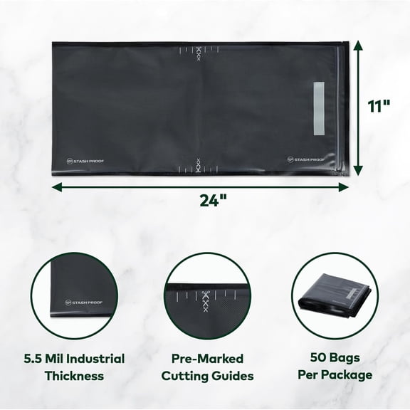 Resealable Zipper Vacuum Seal Bags 11x24 Inch 50 Count 5.5 Mil Commercial Grade Food Saver for Storage Sous Vide Meal Prep