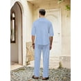 thumbnail image 2 of Men's Linen 2 Piece Outfit Long Sleeve Button Down Shirt with Elastic Waist Drawstring Lounge Pants Set Blue L, 2 of 5