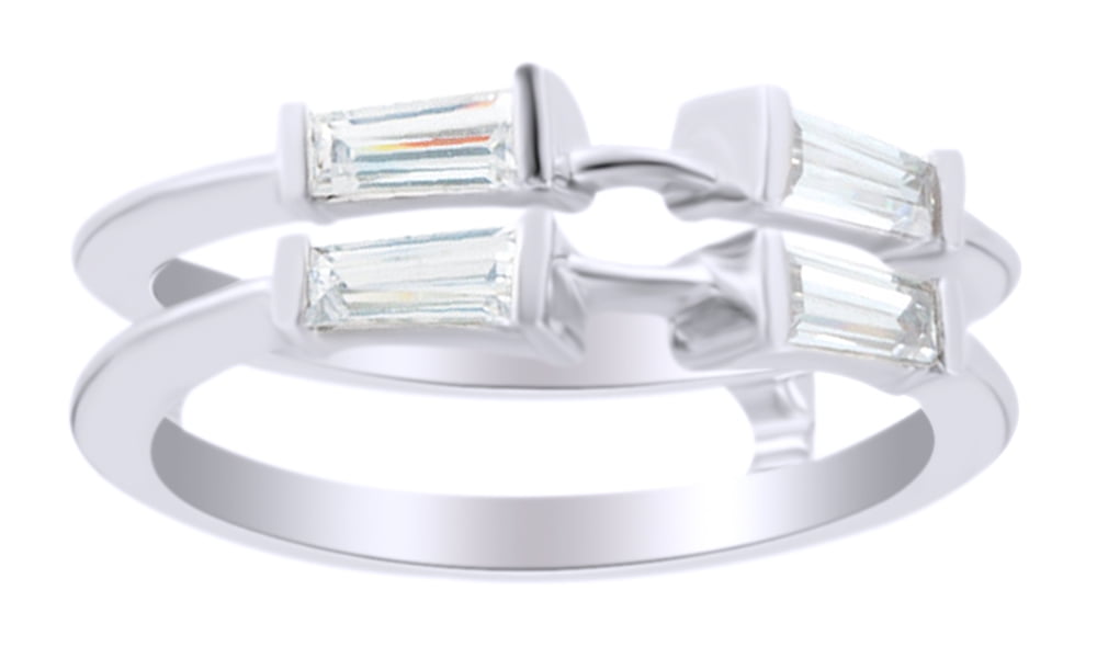 Baguette Cut White Natural Diamond Enhancer Ring Guard In 14K Solid
