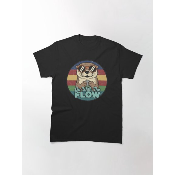 Vintage Go With The Flow Otter Shirt, Cute Sea Animals Graphic Tee, Ocean Animal Shirt, Marine Life Nature Lover Gift, Coastal Aesthetic Tee T-Shirt Sizes S-5Xl
