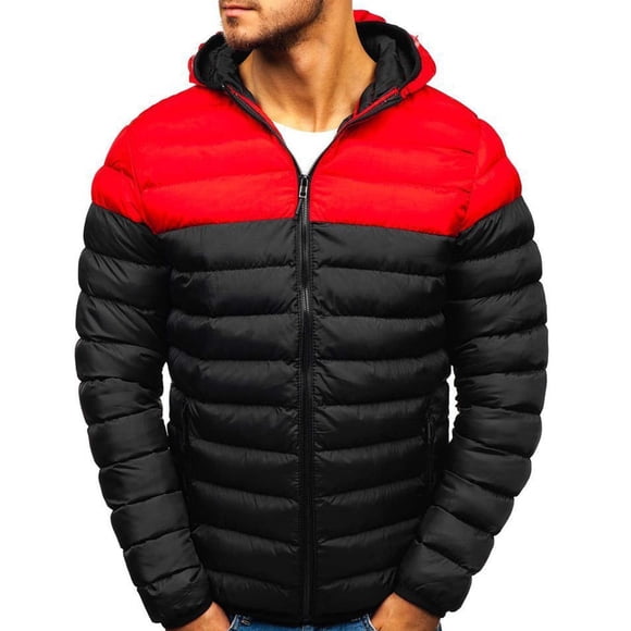 Viluyesy Mens Winter Jacket Zip up Thicken Warm Down Winter Warm Softshell Solid Outdoor Casual Quilted Puffer Coat Red L
