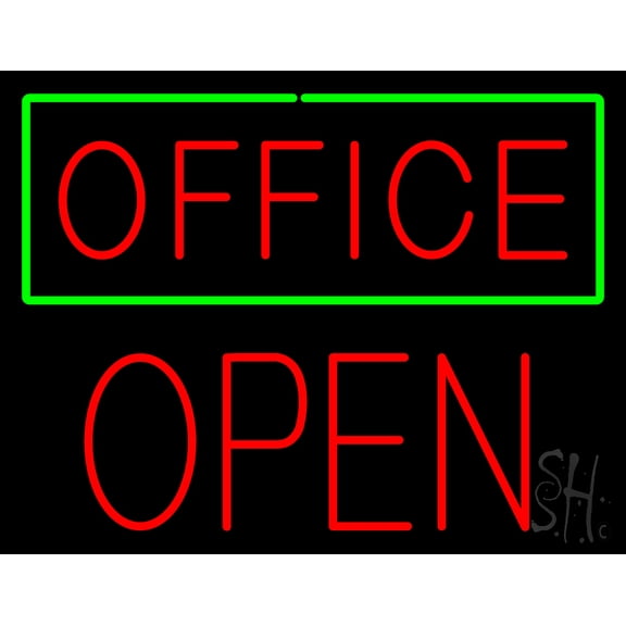Red Office Green Border Block Open LED Neon Sign 15 x 19 - inches, Black Square Cut Acrylic Backing, with Dimmer - Bright and Premium built indoor LED Neon Sign for Defence Force.