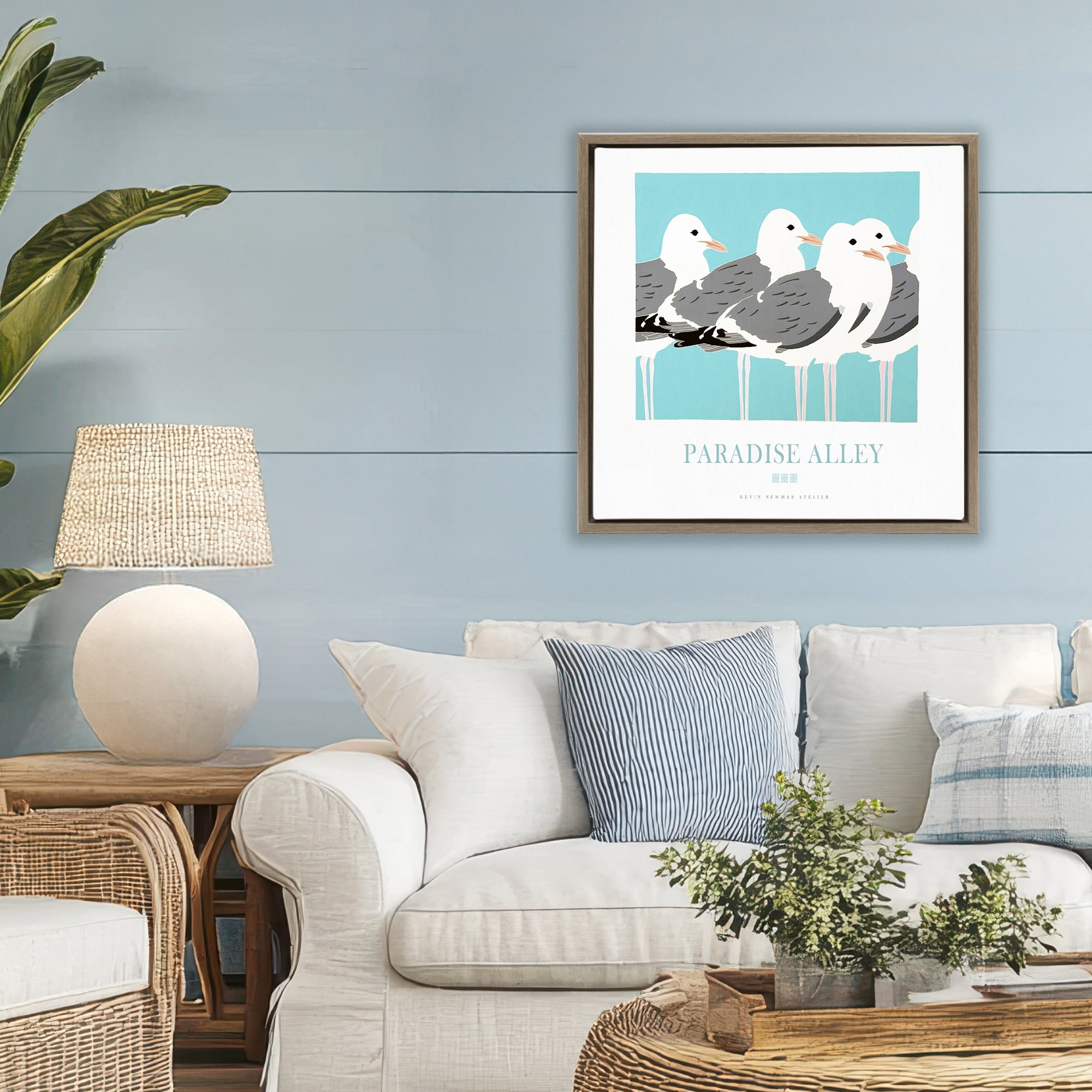 Stupell Industries Paradise Alley Seagull Gathering Brown Framed Floater Canvas Wall Art, design by Jadei Graphics