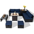 thumbnail image 1 of Topbuy 9 Pieces Outdoor PE Rattan Wicker Sectional Sofa with 42" Gas Fire Pit Table Space-Saving Patio Conversation Set with Storage Box Navy, 1 of 10