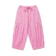 thumbnail image 6 of Womens Gingham Barrel Capri Pants Plaid Palazzo Trousers Harem Pants Pockets Summer Beach Vacation Hot Pink S(S), 6 of 6