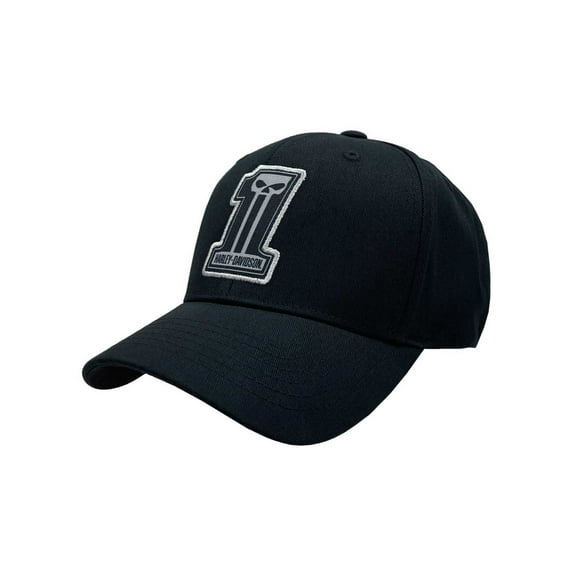 Harley-Davidson Mens Dark Custom Curved Bill Stretch Fit Baseball Cap, Black (L/XL), Harley Davidson