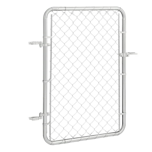 KFFKFF Chain-Linked Fence Gate 32 x 46 in, Adjustable Chain Link Fence Panel, Suitable for 2-6 ft (W) x 4 ft (H) Garden Fence Gate, Galvanized Fencing Gate for Exterior Property Gate