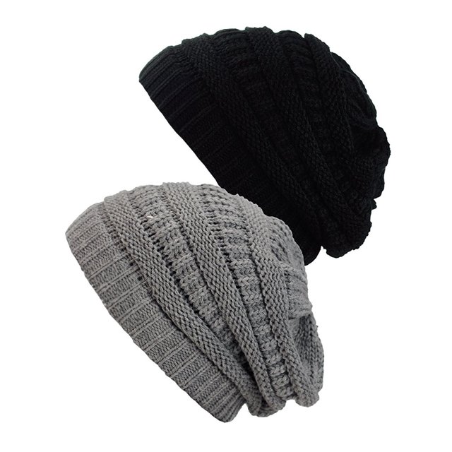 Bonnet Tricoté pour Femmes (Lot de 2), Noir/gris Clair