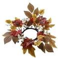 thumbnail image 3 of Fall Candle Rings Wreaths, Thanksgiving Maple Leaf Candle Garland with Berries Candle Holder Rings for 3 Inch Wide Pillars Autumn Harvest Festival Party Table Centerpieces Decor (White), 3 of 7