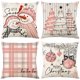thumbnail image 1 of Litivy Juego De 4 Fundas De Almohada Navideñas Decorativas Para Navidad, Funda De Cojín Para Decoración Navideña Del Hogar (Árbol De Navidad De Muñeco De Nieve) (Rosa 18 X 18), 1 of 5