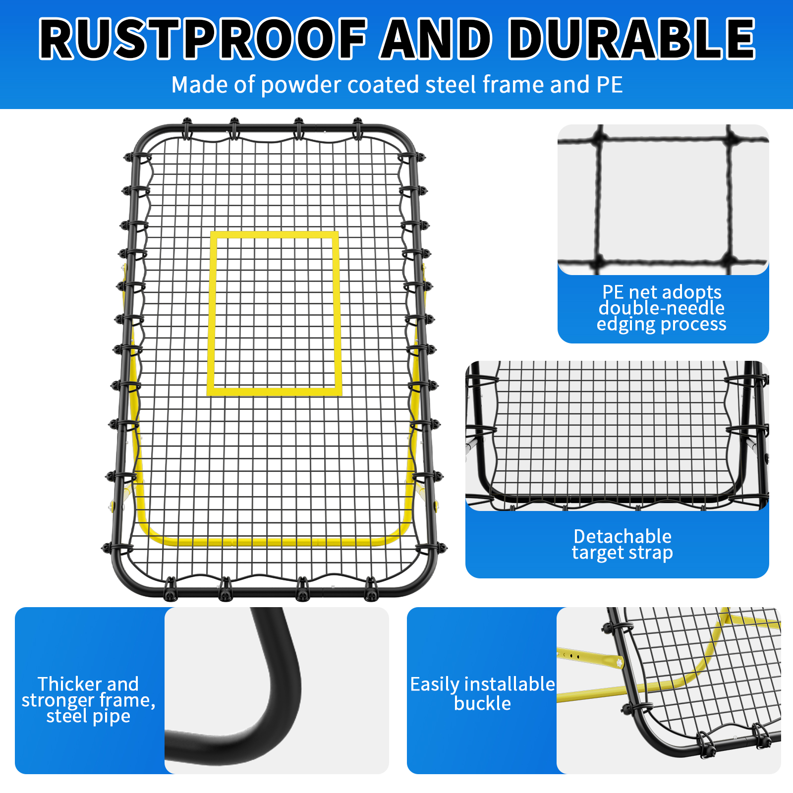 7x4 FT Volleyball Rebounder Net，Ultimate Training Equipment for Volleyball & Lacrosse，Enhanced Bouncing System for Volleying, Bumping, Spiking Drills，Multiple Adjustable Rebound Angles(Black+Yellow）