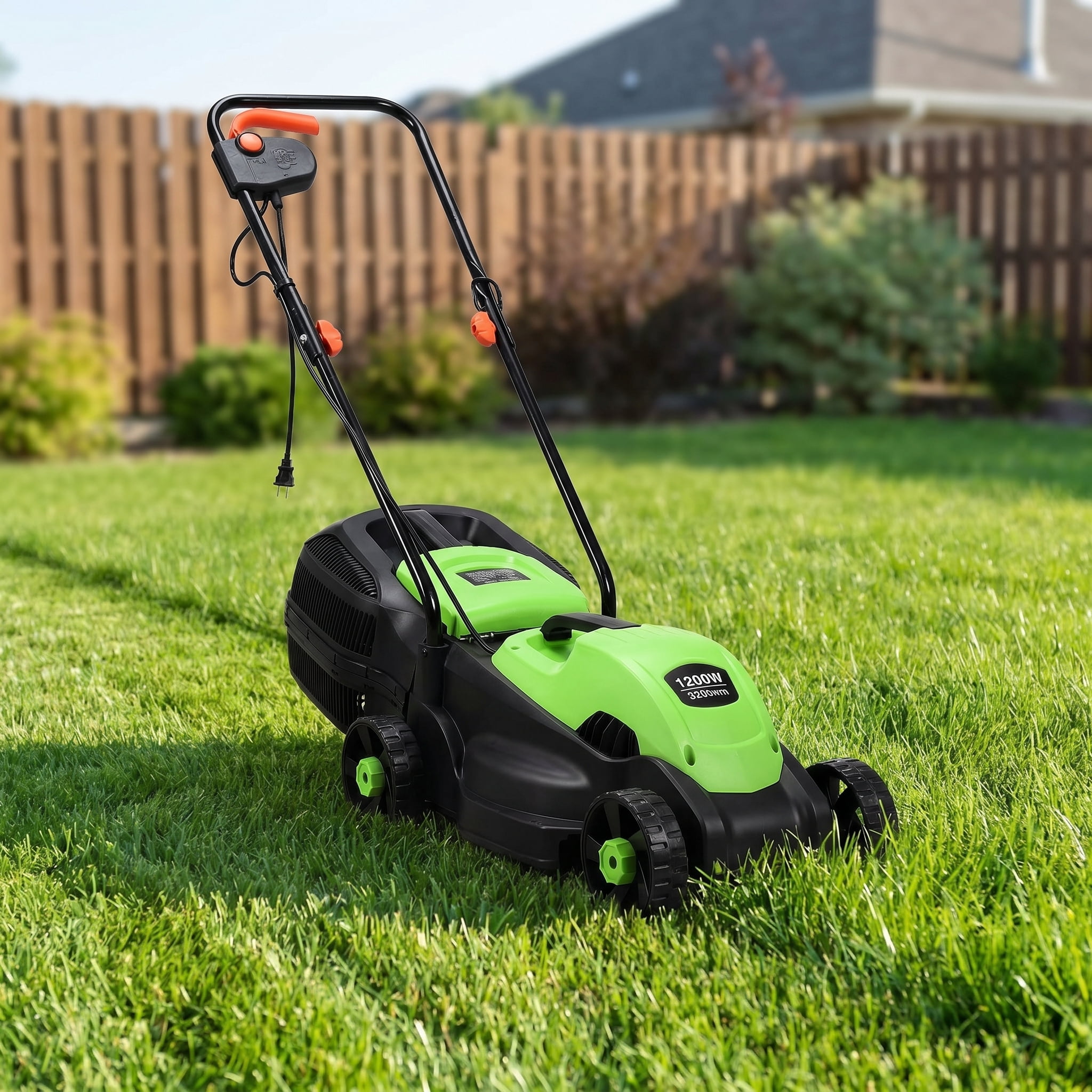 Kadyn 14 Inch 12 Amp Electric Push Corded Lawn Mower with 30L Grass Bag, 3 Adjustable Cutting Heights, Foldable Handle, One-Touch Start, Green