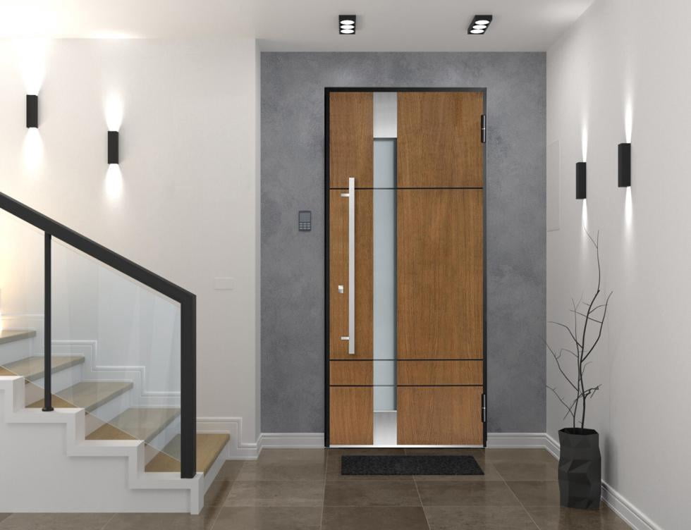 Vdom Deux 1713 36" x 80" Prehung Frosted Glass Front Exterior Steel Door, Natural Oak