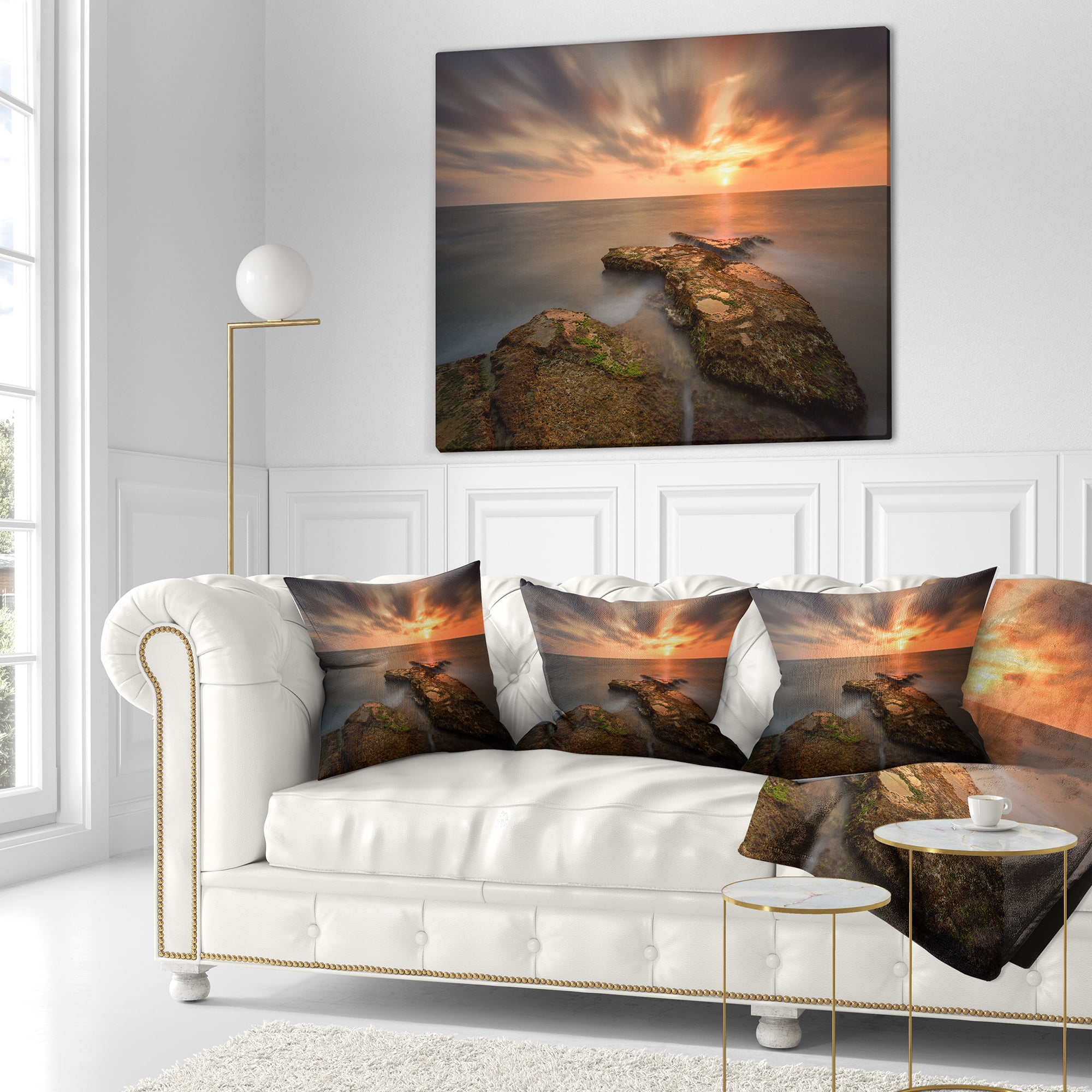 Designart Sunset at Atlantic Coast Spain - Seascape Photography Throw Pillow - 16x16