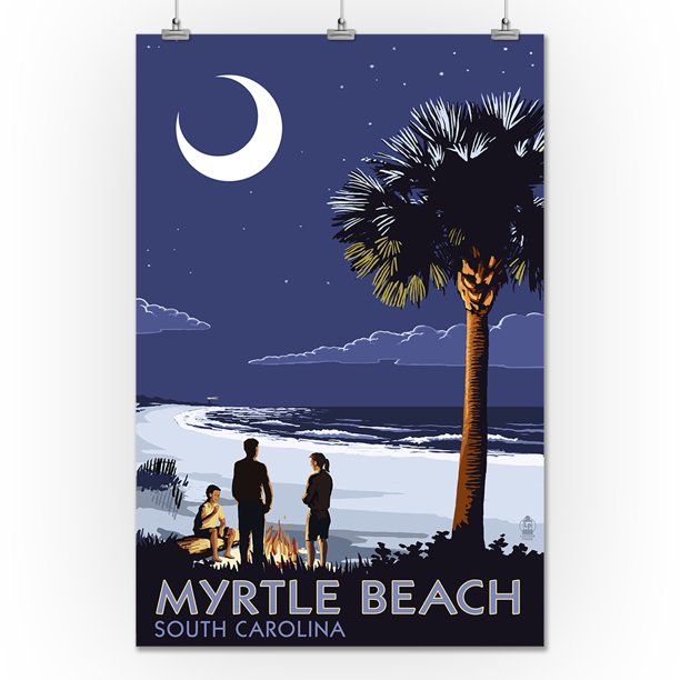 Myrtle Beach South Carolina Palmetto Moon Lantern Press Poster 24x36 Giclee Gallery Print Wall Decor Travel Poster Walmart Com Walmart Com