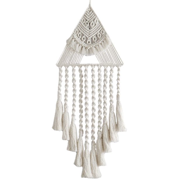 Tapices de macramé para colgar en la pared, tapiz tejido a mano de estilo bohemio, 72 cm (largo) x 29 cm (ancho), decoración del hogar Macramé para colgar en la pared, decoraciones de boda (beige) Afortunado Sencillez