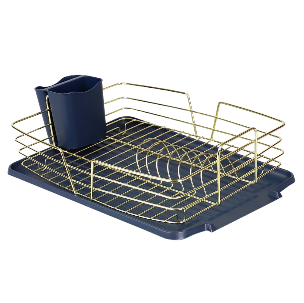 Michael Graves Design Deluxe Dish Rack with Gold Finish Wire and Removable Dual Compartment