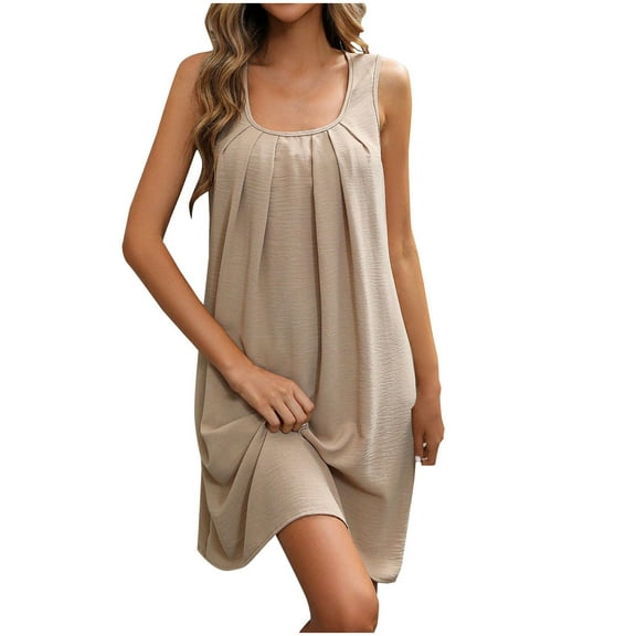 DJskiyers Women's Tank Midi Dresses Sleeveless Casual Dress Pleated Vacation Beach Dresses A Line Sun Dress