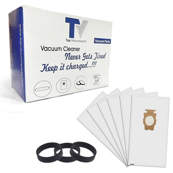 Replacement Part For TVP Type F & Twist Style Vacuum Cleaner Universal Bags 6PK With 3Pk Inside Tred Belts, Fits Universal Style Both F-Style and Twist-Style Models
