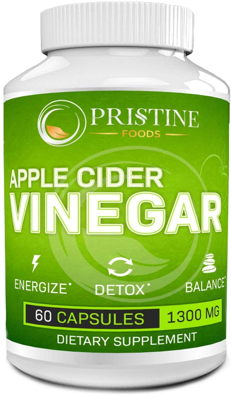 Pristine Foods Premium Apple Cider Vinegar 1300mg - Extra Strength ACV Pills Boost Energy & Metabolism, Natural Detox, Balance Weight - 60 Capsules