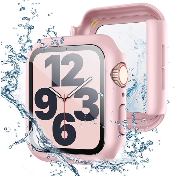 PINHEN for Waterproof Apple Watch Screen Protector Case SE2 Series SE 6 5 4 40mm Accessories, iWatch Protective PC Face Cover Built-in Tempered Glass Film, Sweatproof Bumper for Women Men 40 mm