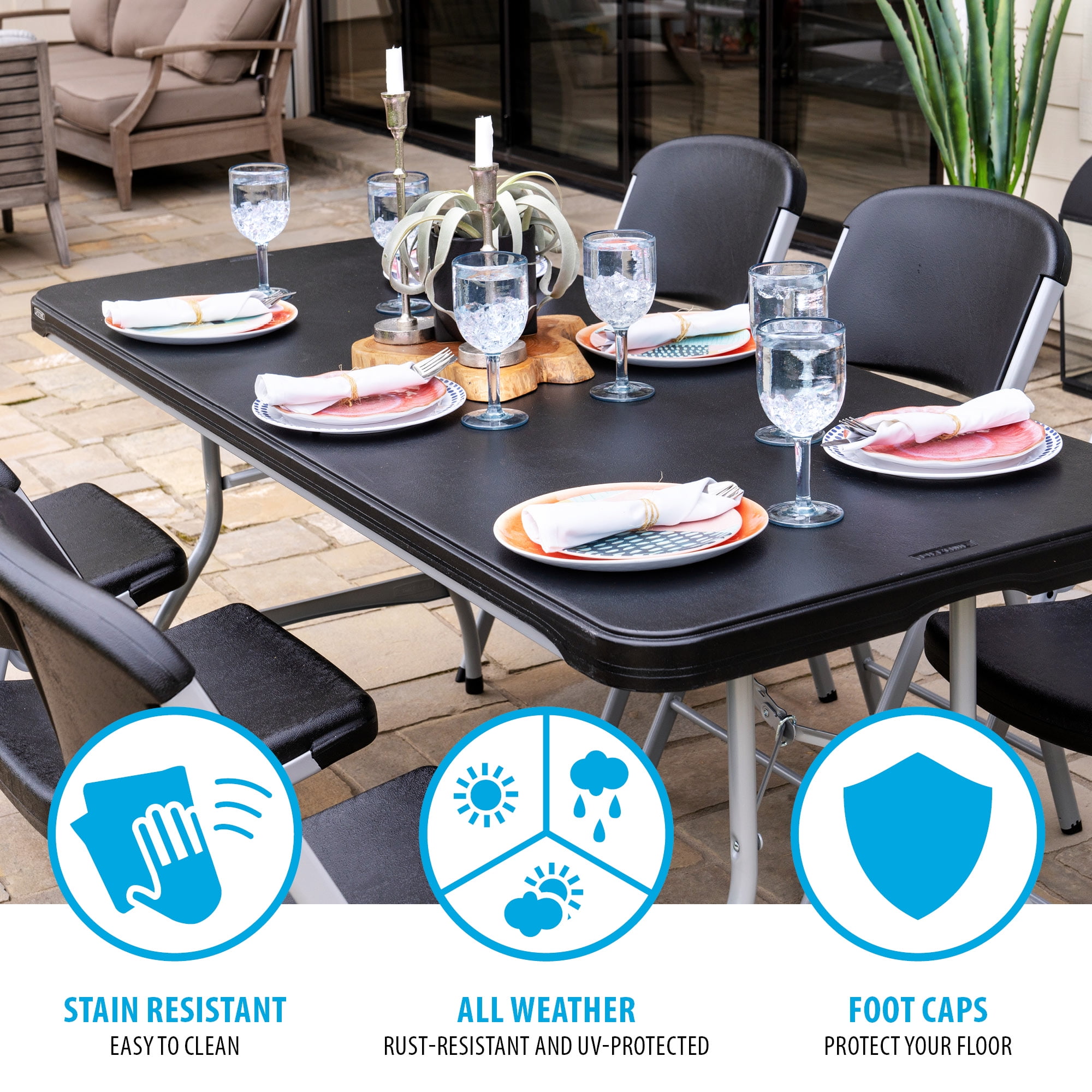 Lifetime 6 ft. Nesting Rectangle Folding Tables, Indoor/Outdoor, Black, 4 Pack (480350)