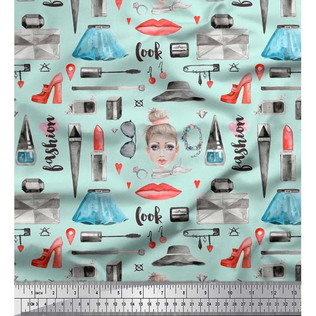 Soimoi Tissu de Velours Rouge à Lèvres, Bouteille de Parfum & Robe Tissu Imprimé de Mode par la Cour 58 Pouces de Large