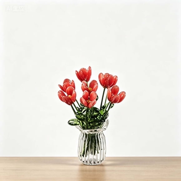 Usloyux 7Pcs Handcrafted Glass Imitation Flower Arrangement, Realistic Artificial Floral Bouquet, Permanent Glass Flowers for Home Office Desk Decor, Wedding Centerpiece Gift, Tabletop Display