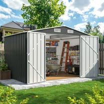 POLAHAKU 10 x 8 ft Outdoor Storage Shed, Metal Storage Shed with Thickened Metal Upgrade Frame and Lockable Door for Garden, Patio, Backyard