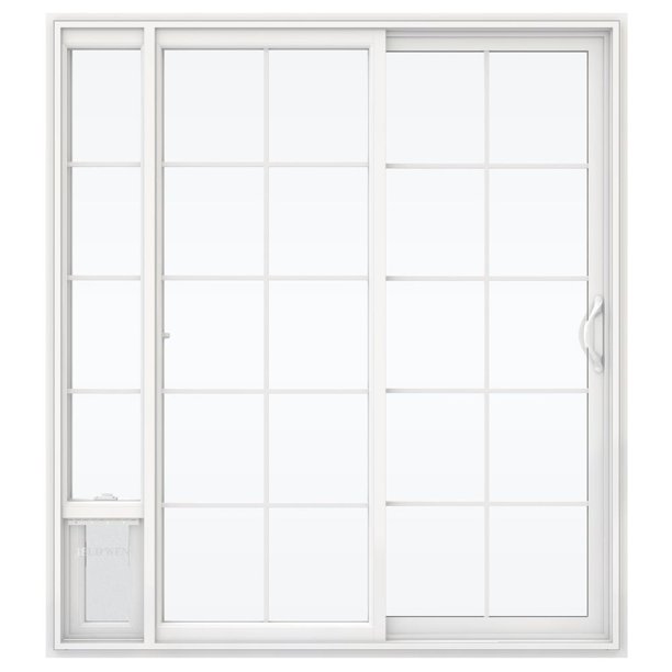 72 In X 80 V2500 White Vinyl Prehung Right Hand 15 Lite Sliding Patio Door With Medium Pet Com Lite Sliding Patio Door With Medium Pet, Vinyl Sliding Pet Door