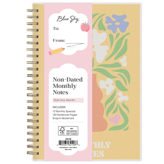 Blue Sky Non-Dated Monthly, 5" x 8", Mustard Floral
