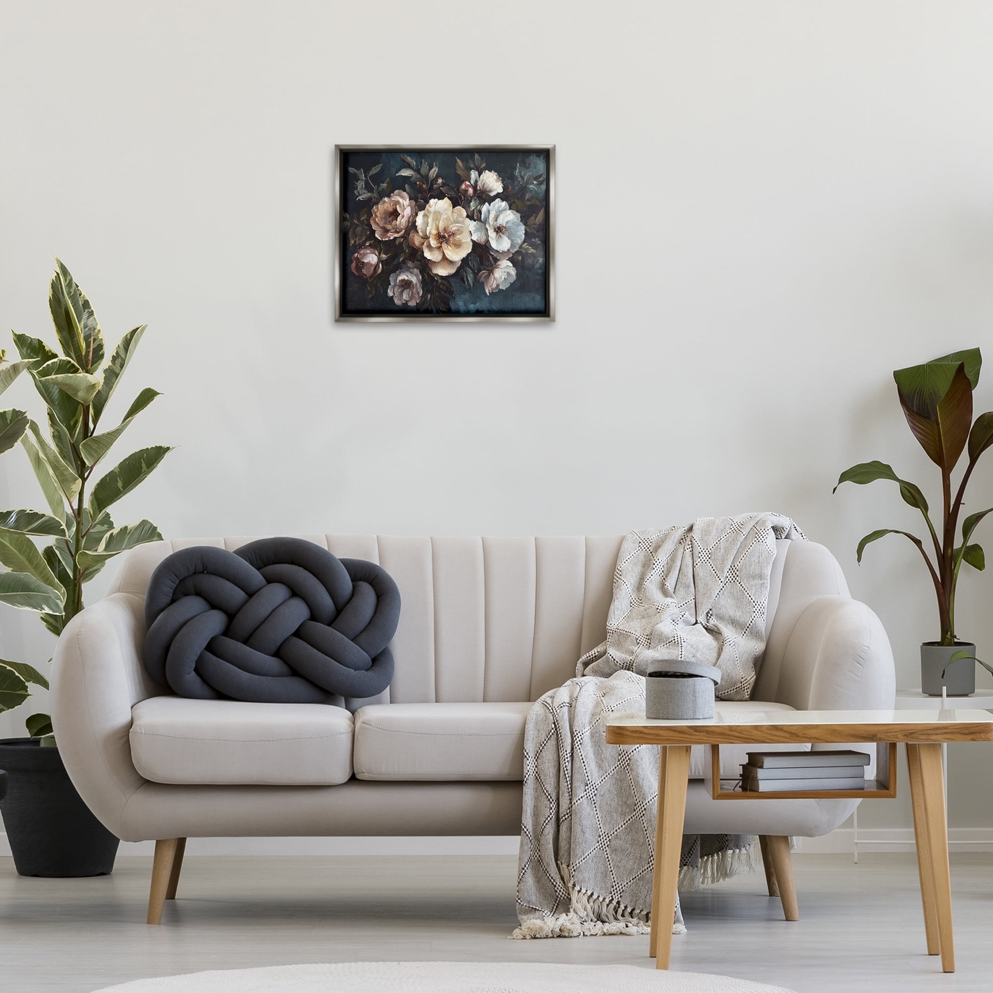 Stupell Industries Bold Vintage Blooms Plants & Flowers Painting Gray Floater Framed Canvas Art Print Wall Art, 21 x 17