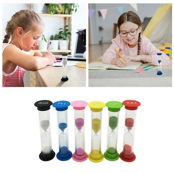 Riforla 6Pcs Sand Timer Colorful Plastic Sandglass Sand Clock Timer for Kid Time Management Tabata and High Intensity Interval Training 30sec 1min 2mins 3mins 5mins 10mins Countdown sets White