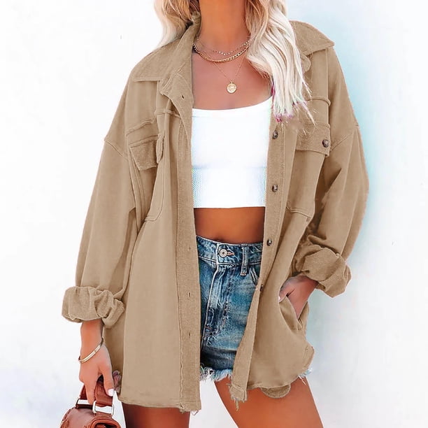 Pntutb Mujer Damas Sólido Turn Down Collar Chaqueta Bolsillo Manga Larga Abrigo Prendas de Vestir Exteriores Liquidación Pntutb Pntutb-2713