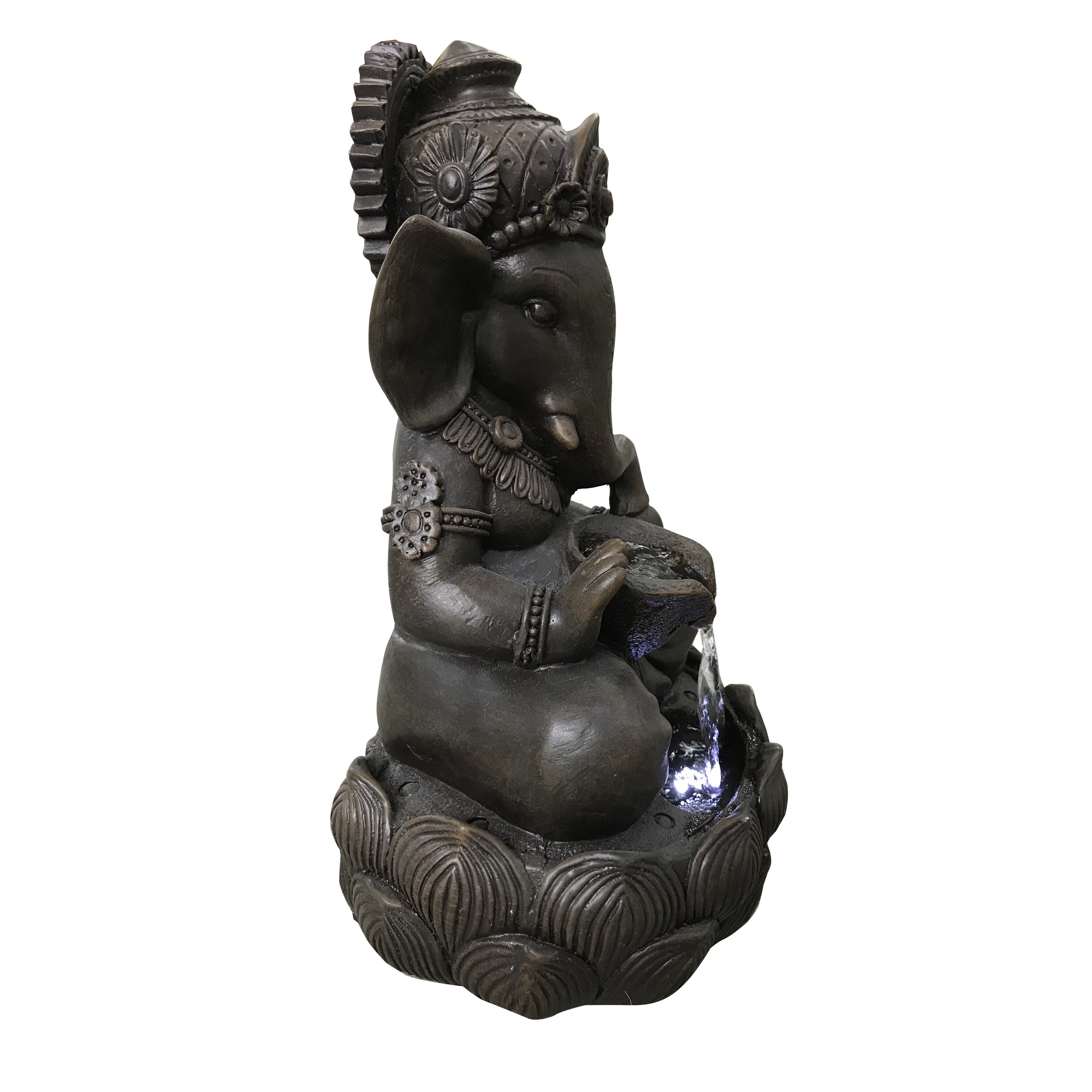 Bed Bath & Beyond 79554-M LED Lights Polyresin Lord Ganesh Sculptural Tabletop Fountain, Brown