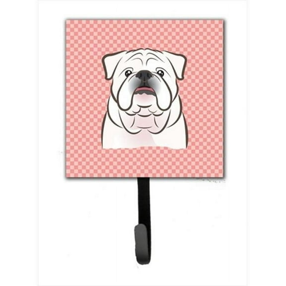 Checkerboard Pink White English Bulldog Leash Or Key Holder, 4.25 W x 7 H In.