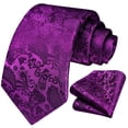 thumbnail image 6 of HISDERN Paisley Ties for Men Solid Tie Handkerchief Floral Men's Necktie & Pocket Square Set,Eggplant, 6 of 7