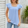 thumbnail image 4 of up to 60% off Gifts Usmixi Womens Shirts Fashion Lace Petal Sleeve Smocked Swing Tunic Tops Summer Short Sleeve Square Neck Ladies Solid Tops and Blouses Sky Blue XL, 4 of 7