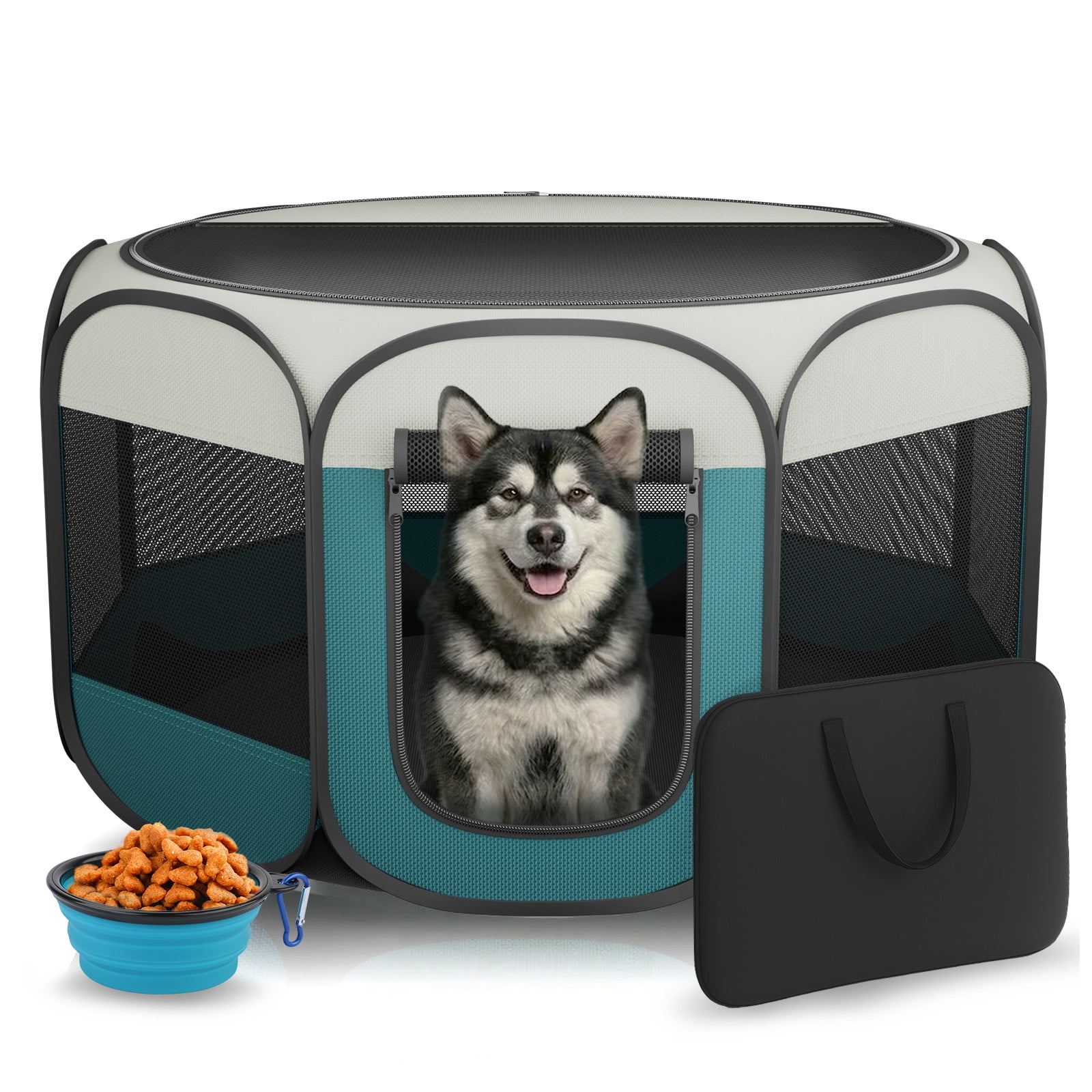 Hutact 45" Pet Pop-up Playpen for Large Dogs, Portable Pet Pen Tent Foldable Chicken Crate Playpen for Indoor Playing Outdoor Travel with Bowl, Large