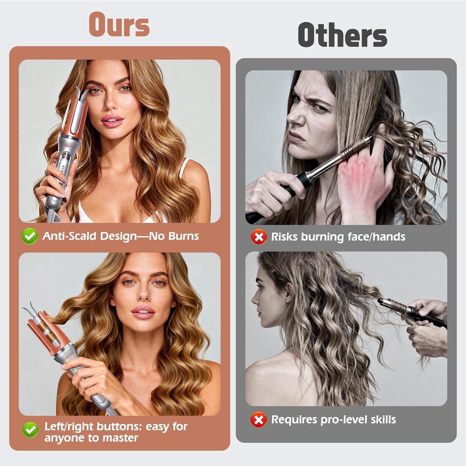 Scheri Automatic Rotating Curling Iron, 1.25 Inch - 4 Temp, Fast Heating, 2-Way Rotation, Anti-Scald & Tangle-Free, 30Min Auto Shut-Off, Dual Voltage for Travel, for All Hair Types & Beginners