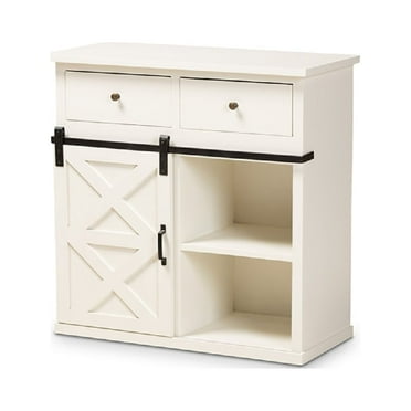 Baxton Studio Nadia Modern and Contemporary Farmhouse White Finished Wood and Black Metal 2-Door Sideboard Buffet