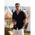thumbnail image 4 of Men's Short Sleeve Button Down Shirt, Vertical Textured Stripe Casual Summer Beach Shirt, Lightweight Breathable Fashion Top with Front Pocket Black M, 4 of 8