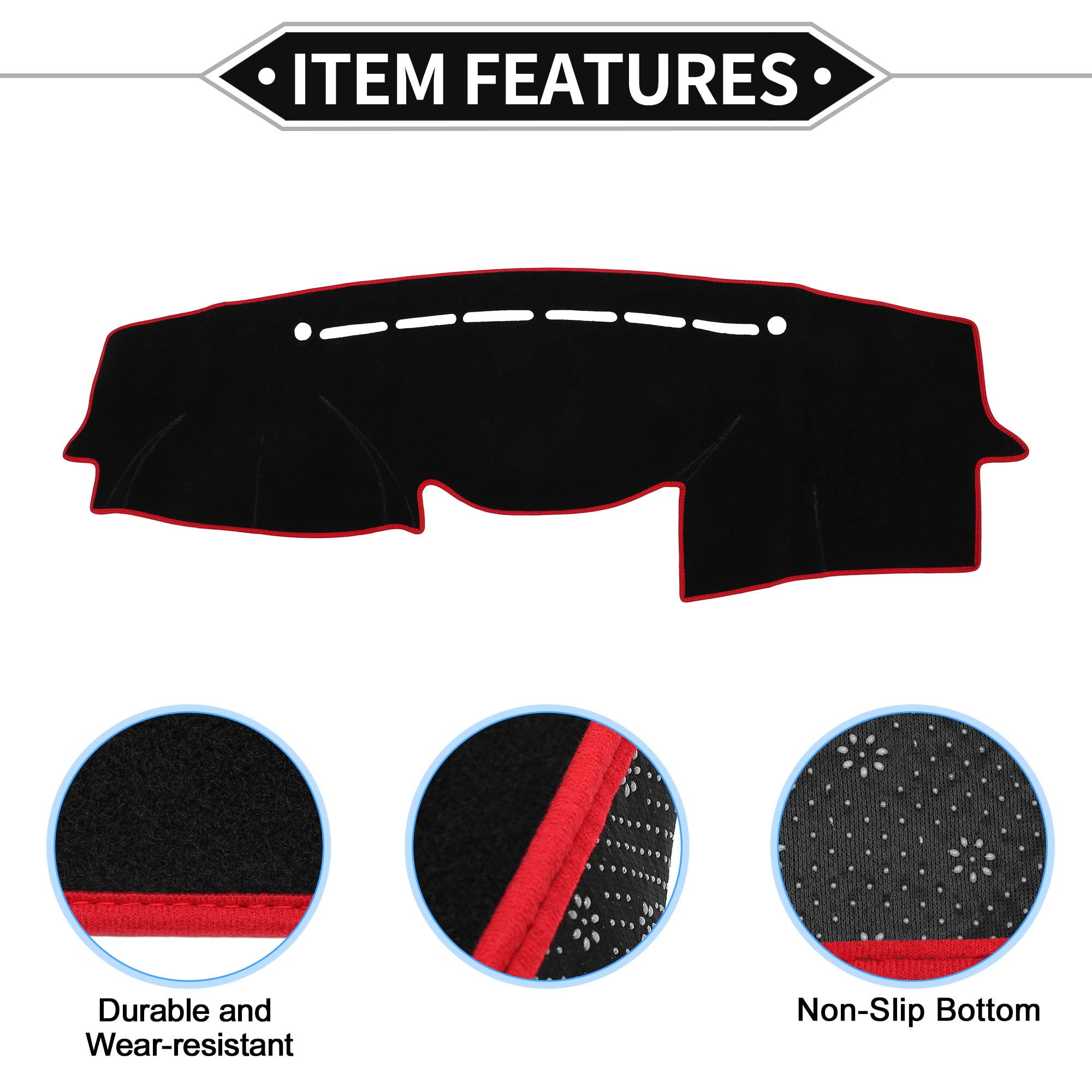 Unique Bargains Dashboard Covers for Hyundai VeraCruz 2007-2012 Non-Slip Dash Cover Mat Polyester Black, Red Front
