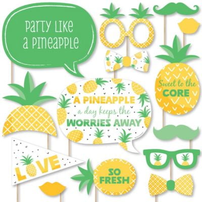 Tropical Pineapple - Summer Party Photo Booth Props Kit - 20 Count