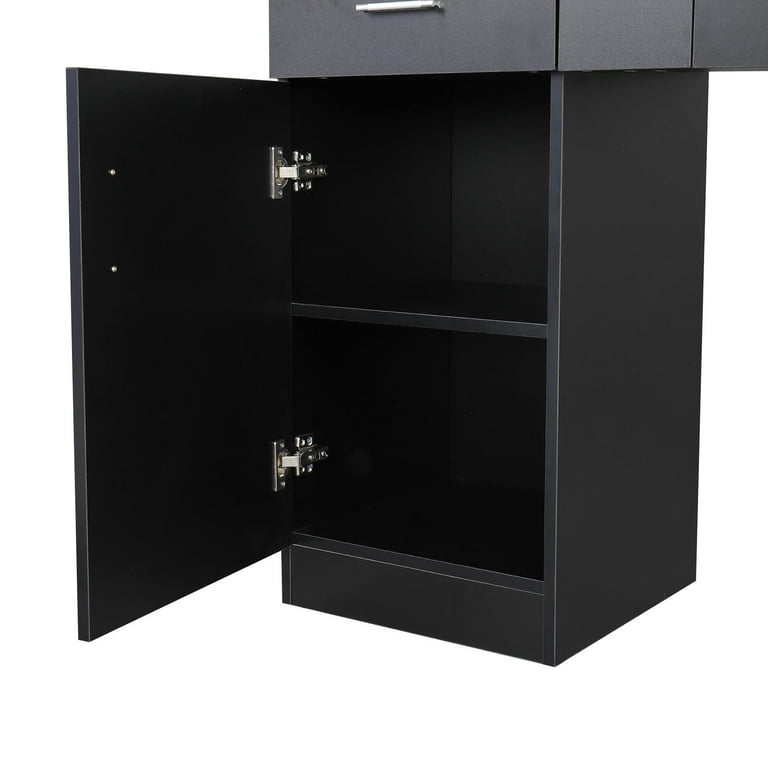 Wall-Mounted Salon Station, Barber Cabinet w/Locking Drawer,Dryer Holder,Beauty Storage Table iYofe Color: Black