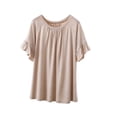 thumbnail image 2 of ClodeEU Women's Modal Crew Neck Ruffle Trim Short Sleeve T-Shirt,Loose Solid Color Casual Summer Top Beige,Women's Plus L, 2 of 5